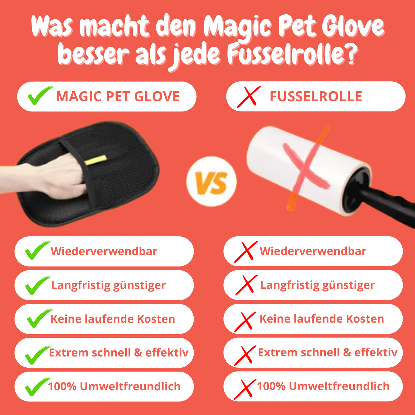 Magic Pet Glove – Entfernt Tierhaare von Möbeln, Teppichen & Kleidung im Handumdrehen